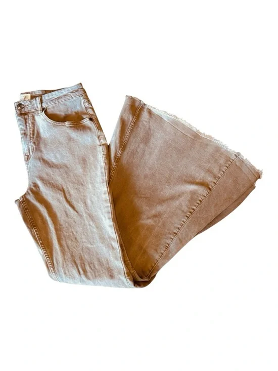Shyanne Khaki Brown High-Rise Super Flare Western Jeans Raw Hem Women’s 33 X 32 - Picture 10 of 13